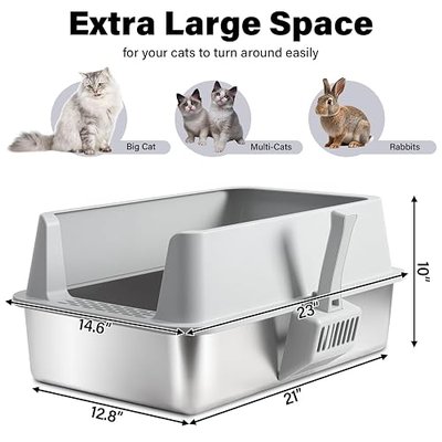 XL Stainless Steel Litter Box with Lid, Extra Large Cat Litter Box | 2Pack Metal Cat Litter Box for Big Cats, High Sided, Easy Cleaning ,Odor-Free Includes Scoop and Mat