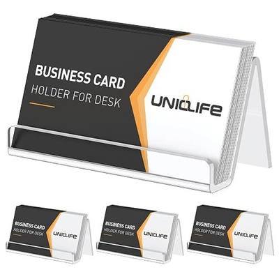 Uniclife 4 Pack Acrylic Business Card Holder for Desk, 50 Card Capacity | 3.5" x 1.9" x 2" Clear Horizontal Business Card Display Stand, Desktop Business Card Organizer for Office, Index Card Holder