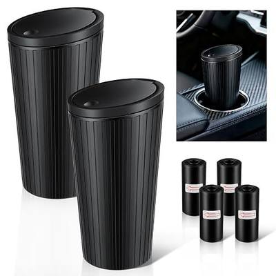 SINGARO 2PCS Car Trash Can with Lid, Leakproof Mini Garbage Bin for Car Cup Holder, Small Trash Can for Vehicle, Home & Office - Includes 60 Bags, Easy Clean (Black)