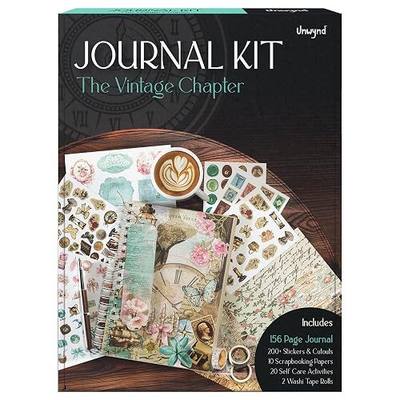 Unwynd Vintage Chapter Journal Scrapbook Starter Kit for Women Adult Teen | Junk Scrapbook Supplies - Washi Tape, Stickers, Paper, Bullet Art, DIY Journaling Scrapbooks Set - Calligraphy & Sumi Brushes