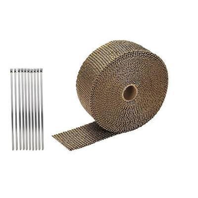 Exhaust Heat Wrap Roll, Exhaust Header Wrap Tape Fiberglass Heat Shield Tape with 10pcs Self-Locking Stainless Steel Zip Ties for Motorcycle Car Truck (Golden-33ft/10M)
