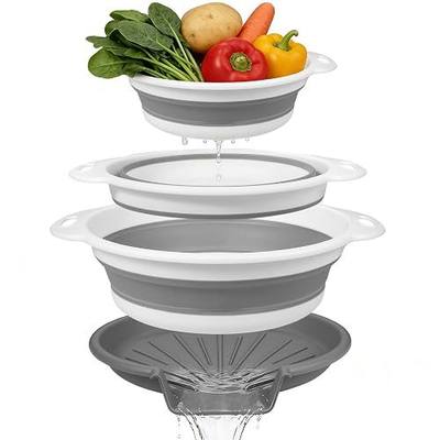 Collapsible Colander Set & Food Strainer for Kitchen, 4 in 1 Kitchen Gadget Strainer with Draining Tray for Pasta Noodle Fruit & Vegetable, 1 Pack