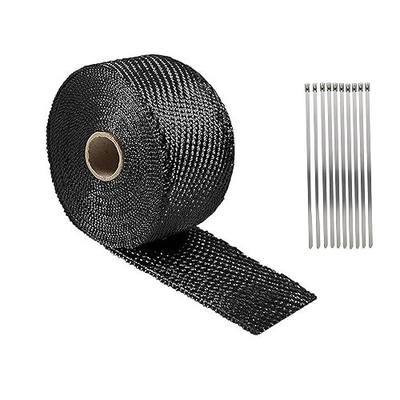 Exhaust Heat Wrap Roll, Exhaust Header Wrap Tape Fiberglass Heat Shield Tape with 10pcs Self-Locking Stainless Steel Zip Ties for Motorcycle Car Truck (Black-16.4ft/5M)