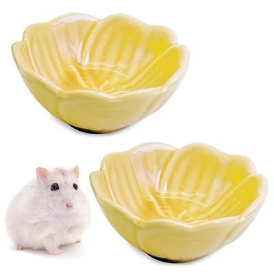 BNOSDM Shallow Ceramic Hamster Food Dish 2 Pcs Small Animals Food Bowl Sunflower Feeding Dishes for Gerbils Mice Rats 4.5in (Dark Blue)