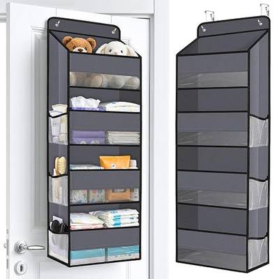 WISELIFE Over The Door Organizer Storage with 4 Large Pockets Door Hanging Organizer with Clear Windows behind The Door Storage for Nursery Bedroom Bathroom Pantry Closet and Baby Essentials Dark Grey