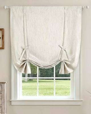 LazBlinds Tie Up Curtains, Linen Balloon Roman Shade, 34" W x 47" L, Linen | Blackout Thermal Insulated Bathroom Window Curtain, Adjustable Rod Pocket Drape for Kitchen, Living Room, Bedroom