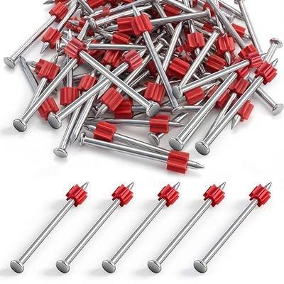 200 Pcs 3" Powder Actuated Fasteners, Sturdy Steel Drive Pins with Red Anti-jam Flute, Single Pin Concrete Nails for Concrete Steel, Fits Most Powder Actuated Tools