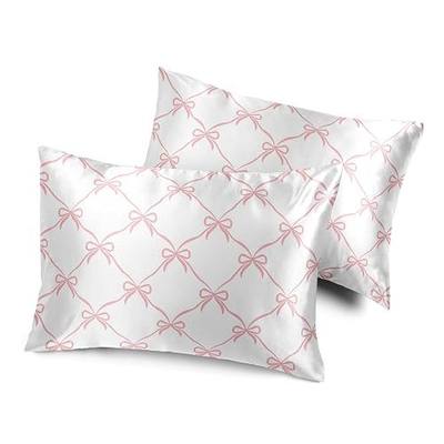 Sweet Jojo Designs Satin Pillow Cases 2 Pack (Pink Bows) for Girls, Bed Hair & Skin Soft, Silky, Shiny, Queen Pillowcases Standard Size Sham Cover Set (Bow for Ballerina, Princess, Ballet Collection)