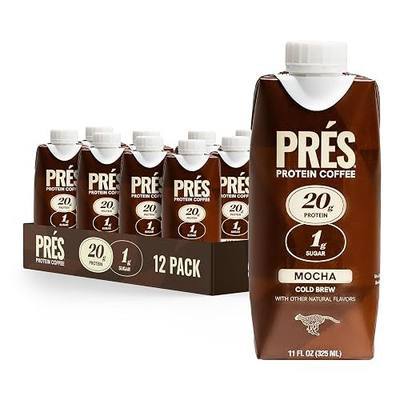 PRES Protein Coffee, Mocha, High Protein, Real Cold Brew, 20g Protein, 1g Sugar, 100 Calories, Protein Snacks, No Added Sugar, Coffee, Breakfast, Protein, Kosher, Soy Free, Nut Free, Non-GMO, Low Carb (12 Pack)