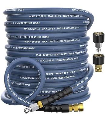 Pressure Washer Hose 50 ft, 4200 PSI Steel-Braided & Durable - Flexible & Kink-Resistant, Power Washer Hose with 3/8" Swivel Quick Connect & M22 14mm Adapter, Hot/Cold Water Compatible -Navy
