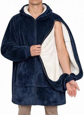 Wearable Blanket Hoodie with Full-Arm Access | Dialysis, Chemo & IV Infusion | Mid-Weight Fleece
