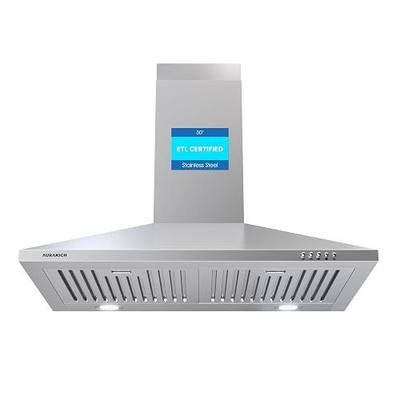 Wall Mount Range Hood 30 inch, 450CFM | Stainless Steel, CRYSTAL WHITE 12000K LEDs, Baffle Filters, Ducted/Ductless Convertible (Charcoal Included)