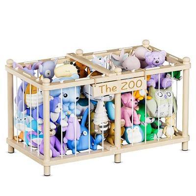 Stuffed Animal Storage Zoo, Wooden Toy Organizers and Storage, Large Capacity Kids Stuffy Organizer, Space Save Stable Plushies Holder Cage for Toddler Room, Bedroom, Playroom & Nursery