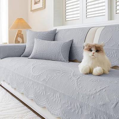 Leaf Floral Cotton Quilted Dog Couch Cover for Sofa Farmhouse Rustic Embroidered Sectional Couch Cover Soft Anti-Slip Sofa Slipcover Furniture Protector for Kids, Pets (Grey,28"x28")