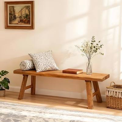 Wooden Bench Indoor Farmhouse Skinny Entryway Bench Hallway Foyer | Rustic Indoor Bench for End of Bed, Norrow Solid Wood Benches for Bedroom Living Room(39.37in)