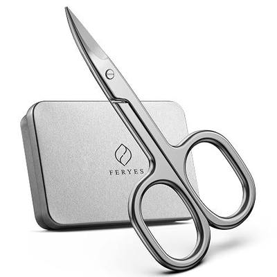 FERYES 3.5" Curved Cuticle Nail Scissors - Premium Manicure Stainless Steel Cuticle & Grooming Scissors, Multi-Grooming Tool for Eyebrow/Mustache (Women & Men) with Premium Iron Travel Case