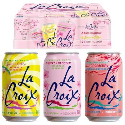 LaCroix Sparkling Water Cherry Blossom Variety Pack | 24-Pack of 12oz Cans | 6x Razz-Cran | 6x Limoncello | 12x Cherry Blossom
