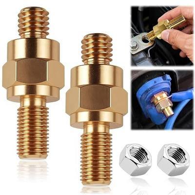 Side Post Battery Terminal Bolt 2 Set 3/8"-16&3/8"-24 Brass Standard Battery Side Post Long Stud Side Post to Top Post Battery Adapter Bolt Compatible with GM Post