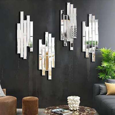 Artisan Set of 4 Silver Beveled Wall Decor Mirrors - 24x8 Inch Each, Creative Combination Design for Modern & Farmhouse Home Decor, Shatter-Resistant Glass with Wood Backing