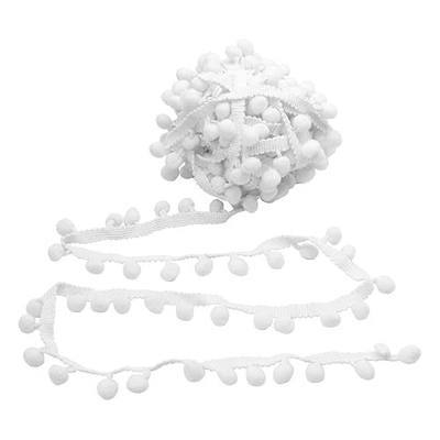 Homiest 10 Yards Pom Pom Trim, 1" Wide White Ribbon, 13mm Balls | Soft Nylon Yarn, Sturdy, Cut to Any Size, Hand or Machine Sewing, Washable, for Curtains Clothing Crafts Decor