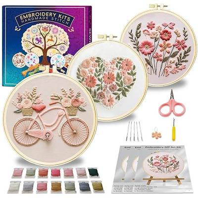 Huacan Embroidery Kit for Beginners with Tutorial Video & Gift Box | DIY Pre-printed Floral Patterns, 7.9×7.9 inch Fabric, Complete Embroidery Supplies with Gift Box for Starters & Craft Lovers