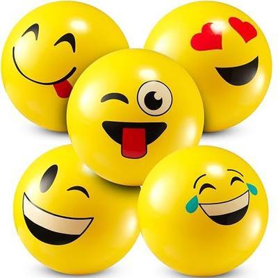 5-Inch Happy Face Bouncing Balls for Kids & Toddlers (Pack of 5) - Playground Balls w/ 5 Fun Designs - Lightweight Play Bouncy Ball for Boys & Girls