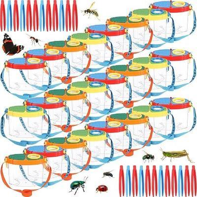 Halloscume 24 Pcs Bug Catchers for Kids Collection Viewer for Kids Critter Insect Cage Bug Tweezer Magnifying Insect Box Magnifier Container Butterfly Catcher Cage, Science Nature Exploration Tools