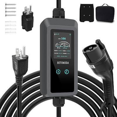 Level 1 EV Charger - 2.8 Inch LED Touch Screen, 25FT, 110V/240V, 16 Amp, and NEMA 6-20 & NEMA 5-15 Plug Adapter - Portable Electric Car Charger for J1772 EVs and Plug-in Hybrid Vehicles