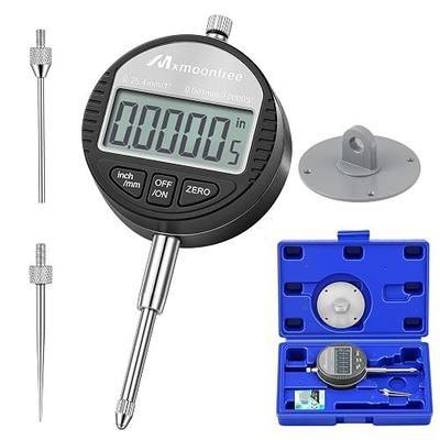 Digital Dial Indicator 1 inch | 0.00005" Resolution | Inch/Metric Conversion, Impact-resistant Aluminum Alloy Housing, High-contrast LCD Display, 2x Thin-rod Probe