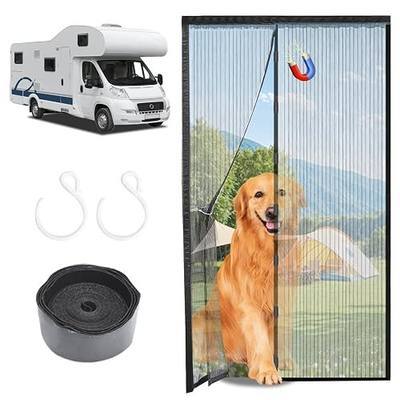 Rv Screen Door Mesh with Hooks,Magnetic RV Door Mosquito Net Screen with Magnet Compatible with Forest River,Grand Design,Keystone,Jayco,Coachmen - Black Bug Screen for Camper Doorway