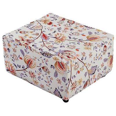 HAOYONG Ottoman Cover Square, Stretch Ottoman Slipcover Printed, SoftFoot Stool Cover Protector with Nonslip Elastic Bottom Removable Washable