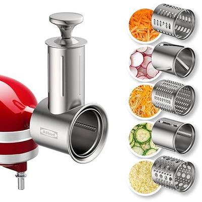 Stainless Steel Slicer Shredder Attachment for KitchenAid Stand Mixer, Cheese Grater Attachment for KitchenAid with 5 Blades, Dishwasher Safe