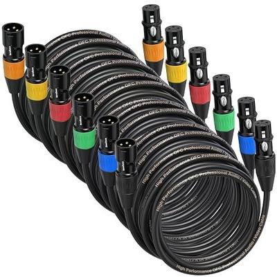 XLR Cables, Microphone Cables 25ft 6 Pack, XLR Speaker Cable Male to Female Gold-Plated 3-pins Balanced Mic Cable for Microphones, Stage Lighting, Speaker Systems and More