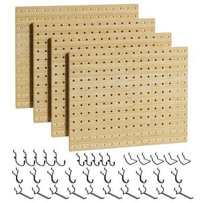 VOIMO Bamboo Pegboard Wall Organizer, 4 Panels, 16 x 12 in, 35 Hooks | Wall-mounted storage for tools, craft supplies, office essentials, kitchen accessories, and small hardware for garage use