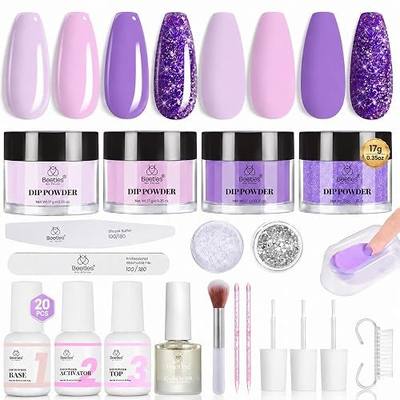 Beetles Dip Powder Nail Kit, 4 Colors Pastel Purple Lavender Pink Glitter | Dip Nails Powder Starter Kit with Base Top Coat Activator Liquid for Summer Manicure DIY Salon