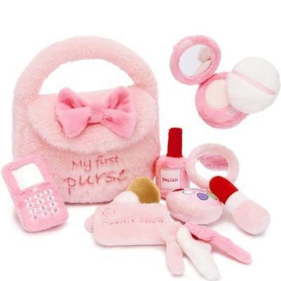 MaoGoLan 10pcs Toddler Purse Play Set Pretend Play Toys for Little Girls, My First Purse Bag with Soft Sensory Plush Makeup Kit, Wallet, Keys, Mirror, Phone, Toddler Toy Gift for Girls