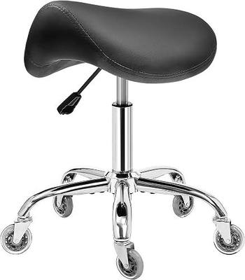 BEWISHOME Saddle Stool with Wheels, Ergonomic Swivel Height Adjustable | Rolling Stool with Thick Wide Saddle Seat Padding, Comfortable Saddle Chair for Salons, Spas, Clinic, Massage Black