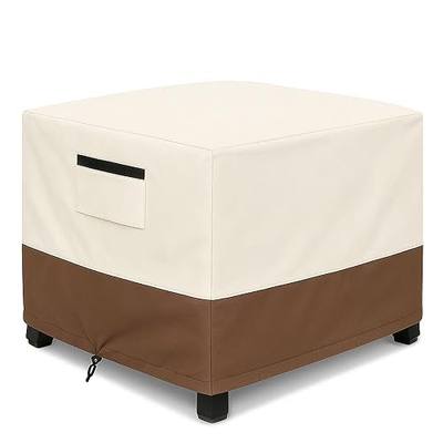 Waterproof Patio Ottoman Cover, Square Outdoor Side Table Furniture Cover with Padded Handles, 600D Heavy Duty Windproof All-Weather Patio Furniture Cover,UV Resistant, 32 x 32 x 18 Inch, Beige&Brown