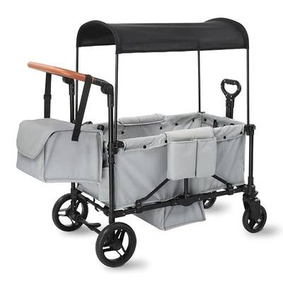Wagon Stroller for 2 Kids, 3 in 1 Push and Pull Foldable Wagon with Footwell, All-Terrian Wheels, Includes Adjustable Canopy, Ample Organizer, 5 Point Harness