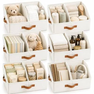 Closet Organizers And Storage - UPGRADED HEIGHT Trapezoid Storage Bin W/ Handles & Adjustable Dividers, Fabric Collapsible Storage Bins For Clothes Storage & Shelf Organizer (6pcs, Medium, Ivory)