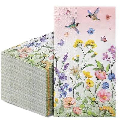 NatNarr 60 Pcs Floral Napkins, 2-Ply Watercolor Wildflower Dinner Guest Napkins Disposable Hand Towels for Bathroom Decorative Spring Napkin for Baby Bridal Shower, Tea Party, Wedding