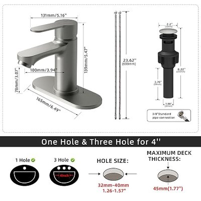 BELZ Nickel Bathroom Faucet, Lead-Free for 1 or 3 Hole 4" Vanity Sink | NSF372 Compliant,Anti-peeling PVD Nickel Finish,Includes Pop-up Drain & Hoses,Single Handle Modern Design, Easy DIY Install