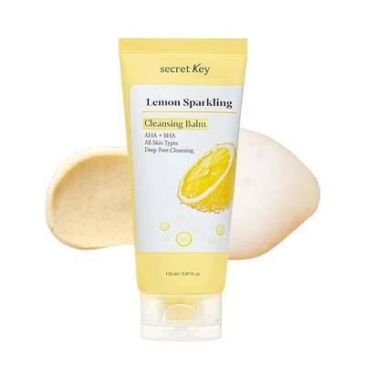 SECRETKEY Lemon Sparkling Cleansing Balm, Lemon Extract with AHA & BHA, Gentle Exfoliating and Hydrating Makeup Remover, Helps Cleanse Pores and Remove Impurities, Korean Skincare (5.07 fl oz / 150ml)