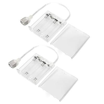 6V 4AA Battery Pack with USB Output - Portable Power Case for LED Neon Signs, Strip Lights & Fairy String - (2 Pack Transparent)