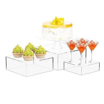 3 Pack Acrylic Cube Risers Acrylic Boxes for Food Buffet Risers Decorative Stands 6IN To 10IN with Hollow Bottoms 3 Sizes for Party Catering Dessert (Clear)