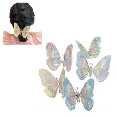 5 piece Butterfly Hair Clips, Decorative Pastel Rainbow Wings, Fashion Hair Accessories for Women, Multi-Color Glitter Hair Pins