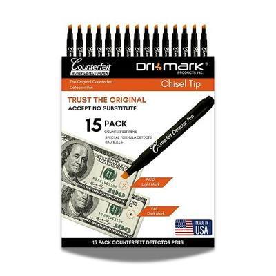 Dri Mark Counterfeit Money Detector Pen with Imprint Chisel Tip, Made in The USA, Fake Money Checker - Money Loss Prevention Tester & Fraud Protection for U.S. Currency CFDChisel15PK (Pack of 15)