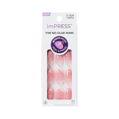 Kiss Impress No Glue Mani Press On Nails, Design, 'Glow Muse', Pink, Medium Size, Almond Shape, Includes 30 Nails, Prep Pad, Instructions Sheet, 1 Manicure Stick, 1 Mini File