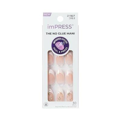 Kiss Impress No Glue Mani Press On Nails, Design, 'Star player', White, Medium Size, Almond Shape, Includes 30 Nails, Prep Pad, Instructions Sheet, 1 Manicure Stick, 1 Mini File