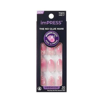 Kiss Impress No Glue Mani Press On Nails, Design, 'Venus', Pink, Medium Size, Almond Shape, Includes 30 Nails, Prep Pad, Instructions Sheet, 1 Manicure Stick, 1 Mini File